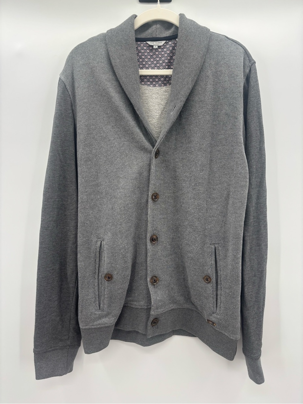 Ted Baker Men's Berdnor Mixed French Terry Shawl Collar Button Front Sweater XXL
